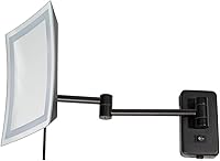 Vista 2 de JERDON Espejo de maquillaje rectangular para montaje en pared, espejo de maquillaje negro con aumento 5X y luces LED, cable directo