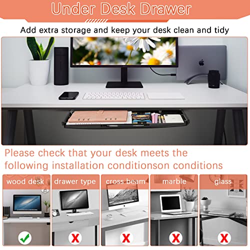 Lilithye Keyboard Tray Under Desk Drawer with Mouse Platform 19.7x7.7inch Under Desk Keyboard Tray Slide Out Ergonomic Metal Keyboard Tray for Home Office Desk (Black New) - Image 7