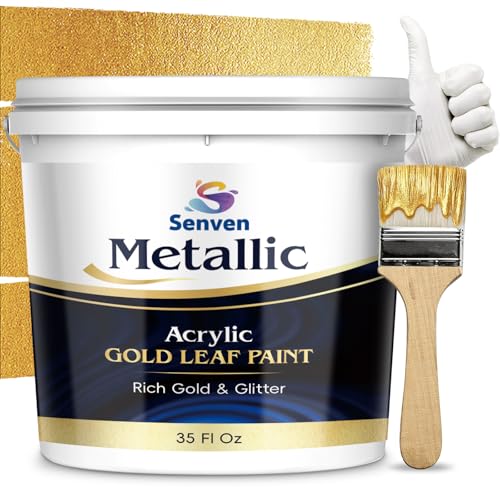 Gold Paint 35 Fl Oz Metallic Liquid Gold Leaf Paint Rich Golds Paint for Metal, Wood, Canvas,...