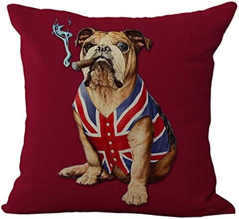 Creative personality American flag and Union Jack pet dog Home Throw Pillow Case Personalized Cushion Cover NEW Home Office Decorative Square 18 X 18 Inches (English Bulldog)