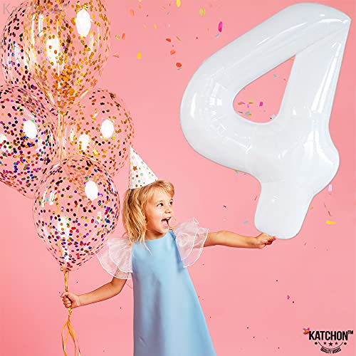 Image of KatchOn White Number 4 Balloon 40 Inch, 1 Count for 4th Birthday Party | 40th Anniversary, Unicorn Birthday, Boys, Girls, Unisex
