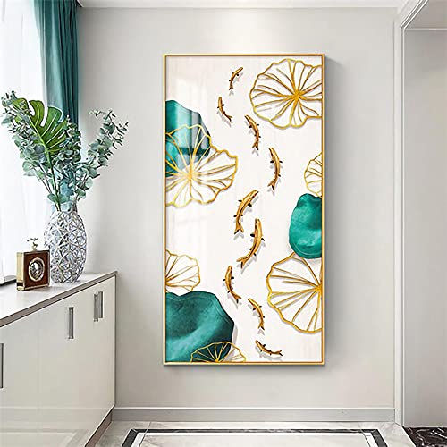 Peinture Poissons Koi Style Chinois Rompre la Monotonie Murale Toile 60x120cm
