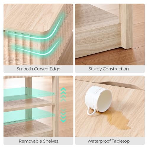 LINSY HOME Fluted Charging End Table, Nightstand with USB-C Ports, Oak by LINSY HOME - Used condition - Image 7