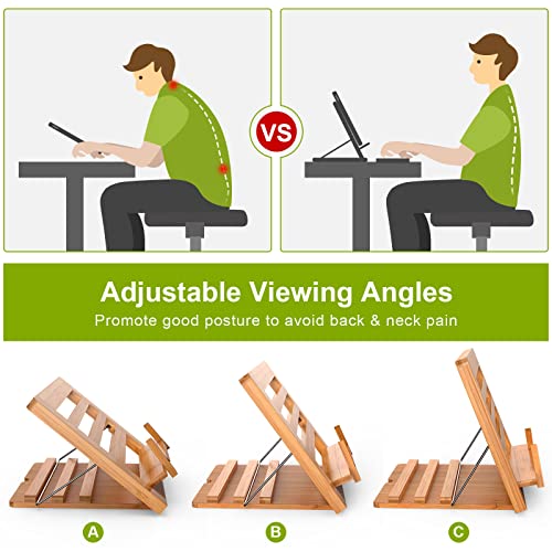 Wooden-Desktop-Book-Stands-Adjustable-Book-Stand-for-Reading-Pezin-Hulin-Cook-Book-Holder-Seat-Bamboo-Foldable-Riser-for-Tablet-Recipe-Laptop-with-Page-Clips