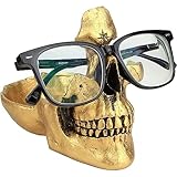 Gold Totenkopf-Brillenhalter Kreativer Schädel Sonnenbrillen Ständer 3D-Skelett Brillen-Organizer mit Schmuck Schale,Brillen Halter Display Ständer für Zuhause, Büro, Schreibtisch, Nachttisch