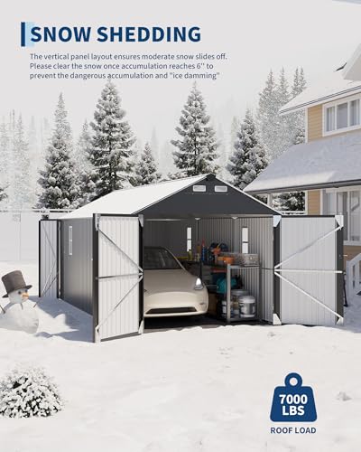 Image of GarveeLife 10x20 ft Metal Carport, Enclosed Car Port with Vertical Steel Roof for All-Weather Use, Metal Garage Shed with Man Door for Sedans & SUV, Gray