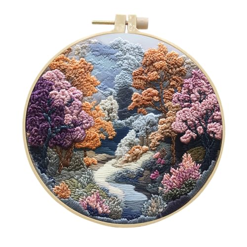 Image of EUBUY Landscape Embroidery Kits for Beginners, Embroidery Kits for Beginners Adults, Beginners Embroidery Starter Kit with Pattern, Needle Thread DIY Embroidery Material Kit