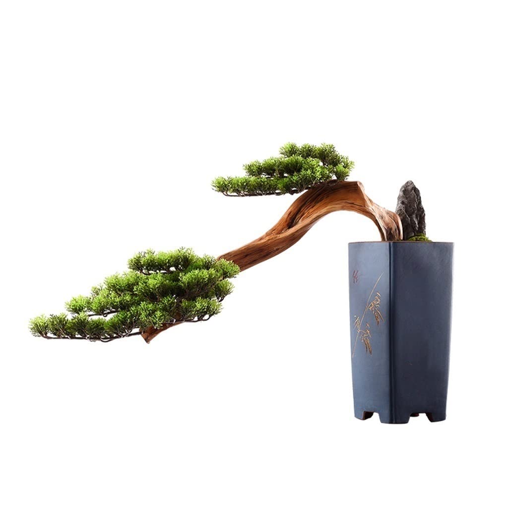 WOTZOV Simulation Potted Plants Bonsai Tree Artificial Tree Bonsai Simulation Welcome Pine Tree Ceramic Flower Potted Fake Plant Simple