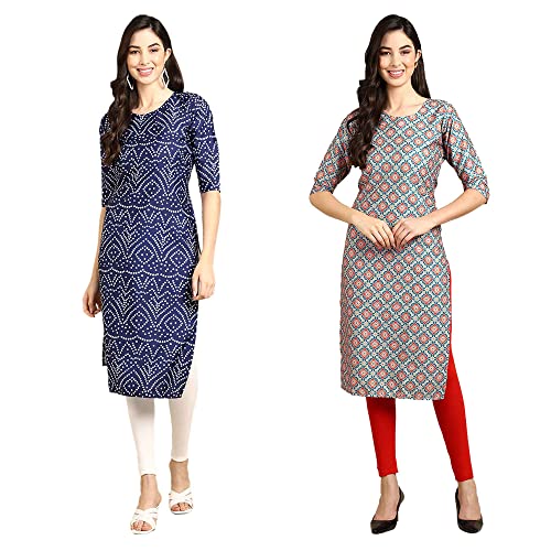 Image of Pinkmint Designer Woman's Crepe Multicolored Straight Kurta [A-355-330]