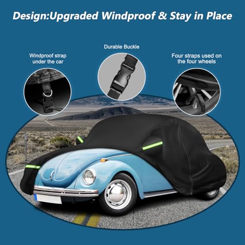 Image of Custom Fit for Volkswagen Beetle Bug 2-Door 1960-1980 Sedan Car Cover Waterproof Heavy Duty All-Weather Protection with Door Zipper & Storage Bag