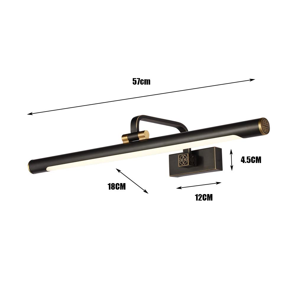 LED Spiegelleuchte Bad Vintage,Badlampe Messing Spiegellampe Badezimmer Retro Make Up Licht Schwarz Spiegellicht Antik Wandleuchte Schminklicht Für Spiegel Schminktisch,4000K,L57CM/11W