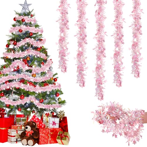 Ghirlanda Albero di Natale, 5 Pezzi/2M Decorazioni Natalizie Decorazioni Albero di Natale Rosa Natale Decorazioni Casa Decorazioni Albero di Natale 10M Ghirlanda Natalizia per Porta Esterno Camino
