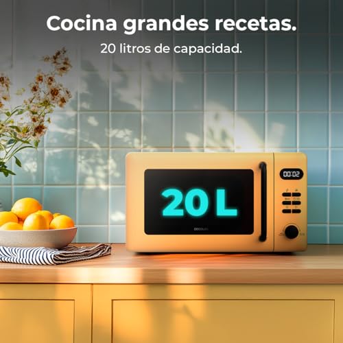 Cecotec Digitale Mikrowelle mit Grill 20L Proclean 5110 Gelb. 700W in 6 Stufen und 800W Grill, Auftaumodus, Garzeit-Endsignal, Innenleuchte, 30-Minuten-Timer, Gelbes Design