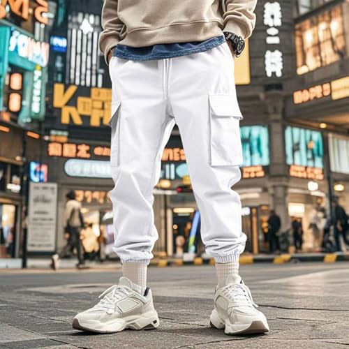 Mens Cargo Pants Elastic Waist Joggers Drawstring Gym Stretch Work Casual Pants Tapered Sweatpants with Pockets2