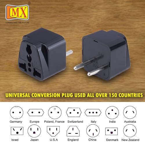 Image of MX Europe Travel Adapter, India to Russia, Europe, Turkey, Italy, China & More Conversion Plug - Type C Travel Adapter - Perfect for Laptop, Camera Charger and More Pack of 3