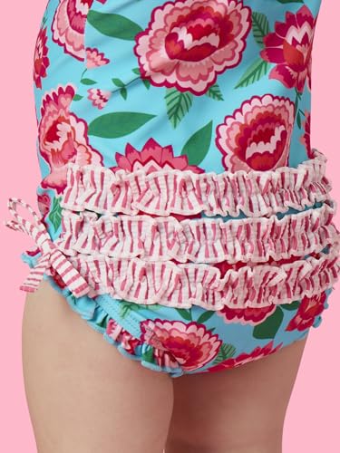 Image of RuffleButts Baby Girls UPF 50+ Sun Protection Floral Printed Long Sleeve One Piece Rash Guard Swimsuit with Zipper