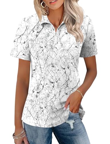 LOMON LOMON Womens Golf Polo Shirt Summer Short Sleeve Quarter Zip Outfit