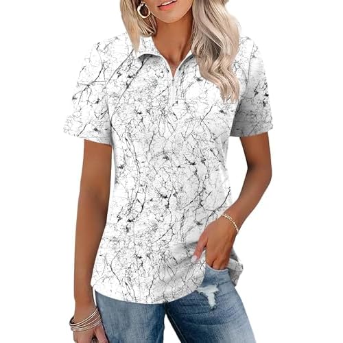 LOMON Womens Golf Polo Shirts Summer Short Sleeve 1/4 Zip Tops Moisture Wicking Casual Tennis Activewear with Pockets