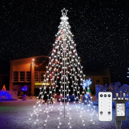 iBaycon LED Christmas Tree Light White with Star Topper,2.3m x 12 String Light,274 LED Outdoor Christmas Lights with 8 Modes Timer Remote,Dimmable Fairy Lights for Garden Yard Waterproof Decorations