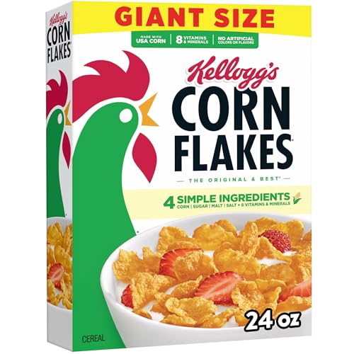 Kellogg's Corn Flakes Breakfast Cereal, Kids Cereal, Family Break...