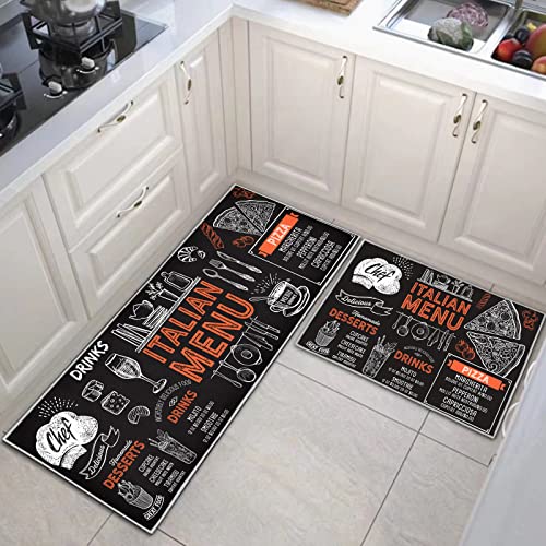 JEFFEL Lot de 2 tapis de cuisine antidérapants durables et lavables pour cuisine, buanderie, chambre à coucher (A, 40 x 60 + 40 x 120 cm)