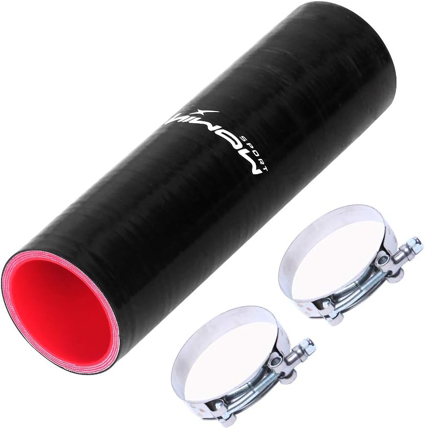 8''(203MM) length Silicone 4-Ply Long Straight Coupler Silicone Hose Black and Red Color (2.0''(51mm))