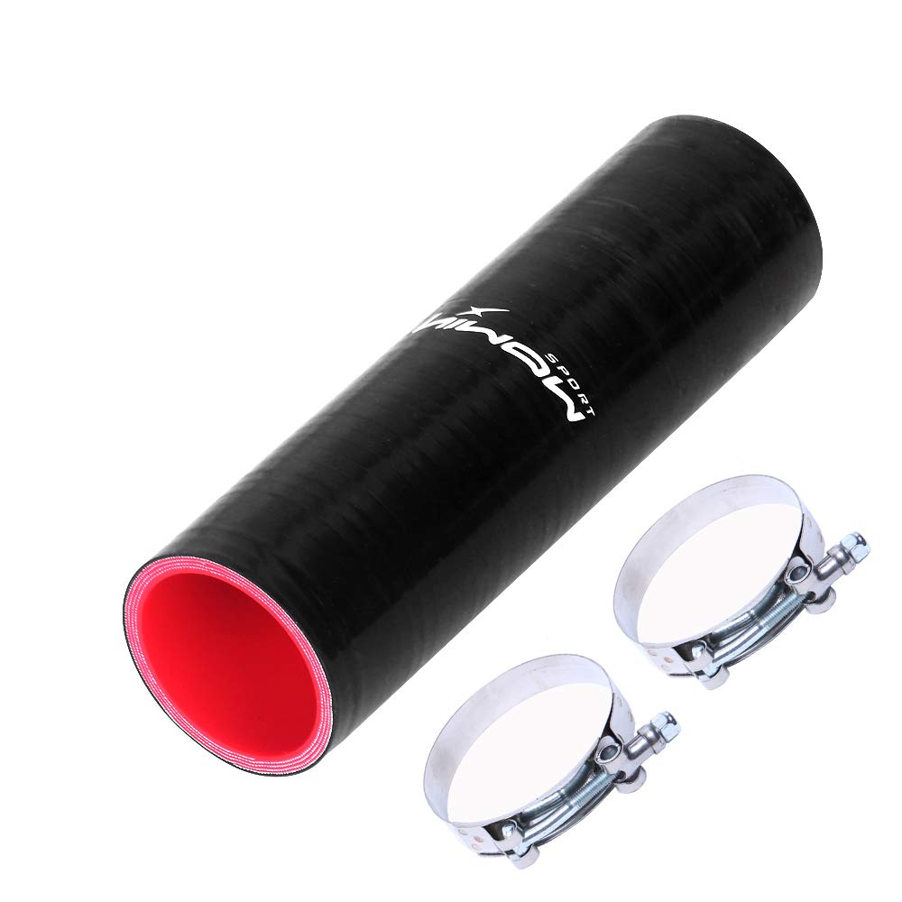 8''(203MM) length Silicone 4-Ply Long Straight Coupler Silicone Hose Black and Red Color (2.0''(51mm))