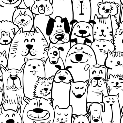 Ismoon Peel and Stick Wallpaper Black and White Contact Paper 17.3x118in Modern Dog Stick on Wallpaper Puppy Removable Self Adhesive Wall Paper for Kids Bedroom Vinyl Wall Decor