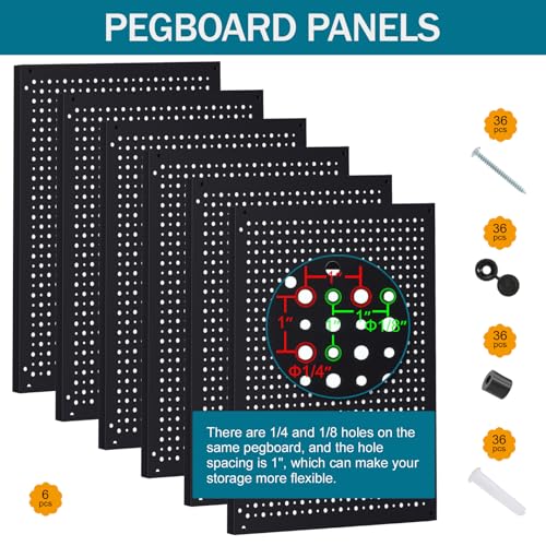Daanxw Metal Peg Board Kit with 1/4" Pegboard Accessories,Include 16.5"X13" Peg Board and Extra Thick Pegboard Accessories,Wall Organizer PegBoard Panels Tool Organizer Storage System (128) - Image 2