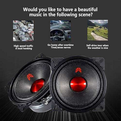 Image of MX40P1 Loudspeaker 4 Inch Midrange 120 Watts 4 Ohms Red Dust Cap, Premium Quality Audio Door Speakers for Car or Truck Stereo Sound System, Black (2 Speakers)