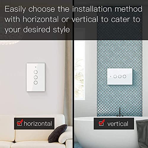 Moes Touch Wall Single Live Wire Smart Switch，No Neutral Wire Needed, 2.4Ghz Wifi Rf433 Light Switch Works With Smart Life/Tuya App, Alexa And Google Home, Single Pole 110V, White 3 Gang #TOP7