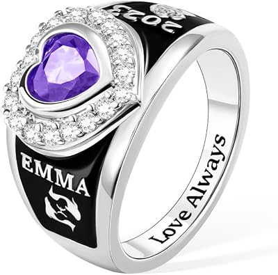 BYFDIY Custom High School Class Rings 925 Sterling Silver/Brass Personalized University Graduation Ring For Women College Rings Gifts For Daughter Girlfriends Her