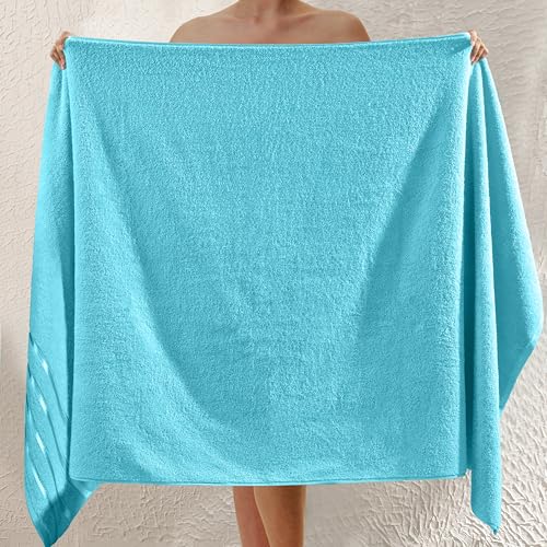 Image of Elegant Comfort 100% Turkish Cotton 4 Lines Viscose Stripe Jumbo Bath Towel - Hotel Spa Quality Extra Large 35 x 70 Inch Bath Towel Ultra Soft, Super Absorbent Quick Dry Large Bath Towel, Aqua