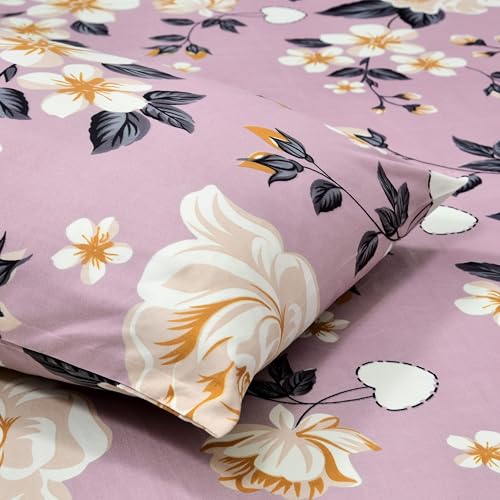 Image of Home Ecstasy Microfiber Wrinkle & Fade Resistant King Fitted Bedsheet with 2 Pillow Covers - (Size 72 x 78 inches, 140 GSM, Colour - Purple)
