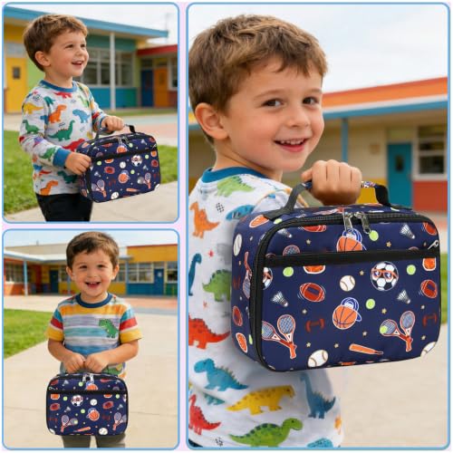 Image of CAMTOP Lunch Box Kids Boys Insulated Lunch Cooler Bag Reusable Lunch Tote Kit for School Travel (Classic Ball)