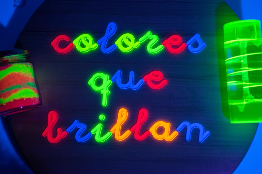 Abecedario Fluorescente en minúsculas enlazadas- 94 Letras - Letras neón Que Brillan con luz Negra - Material para luz Negra