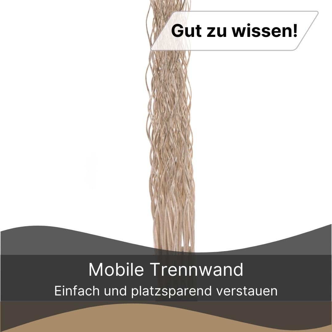 RAUMTEILER Kinki | 110x70x17cm(HxBxT), Weidenholz | Zweig Raumtrenner, Paravent, Deko Stellwand, Mobile Trennwand, Weiden Dekoelement, gewellter Sichtschutz | Farbe: grau