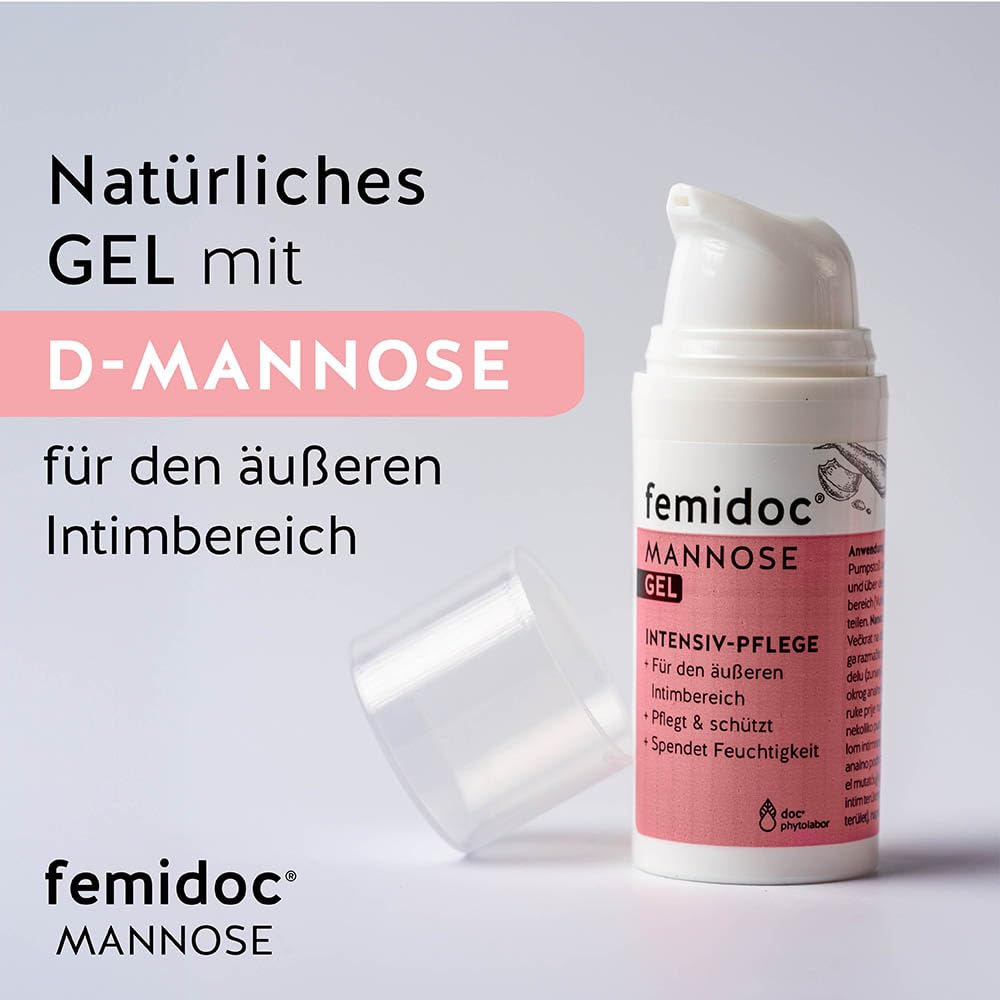 femidoc Mannose Gel 30 ml, Intensivpflege für den äußeren Intimbereich, 100% natürlich mit D-Mannose, Aloe Vera, Hyaluron und Milchsäure
