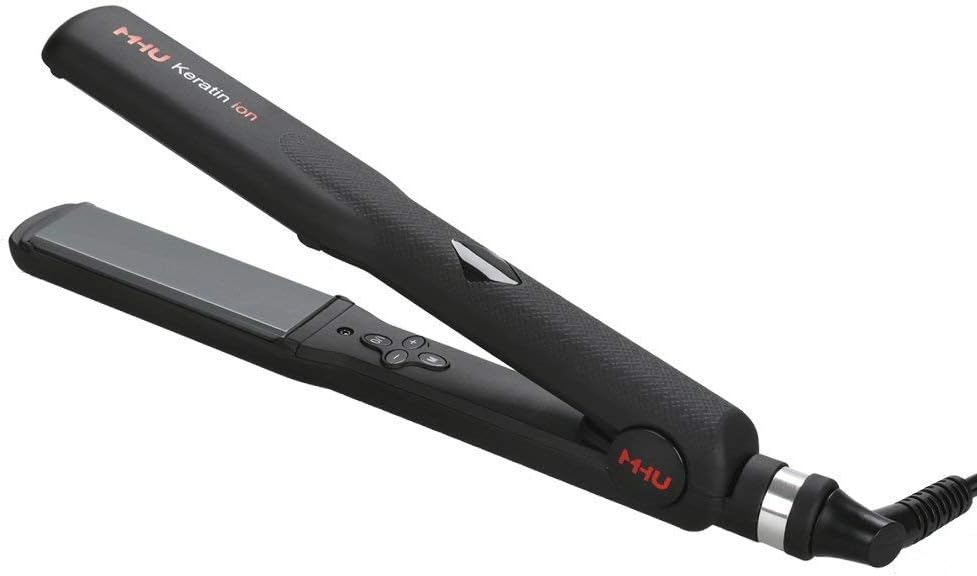 MHU Professional Ceramic Hair Straightener Auto Shut Off Temp Memory 1.25 Inch Floating Plate MCH Keratin 285-450¨H Dual Voltage Ionic Flat Iron for Salon Black
