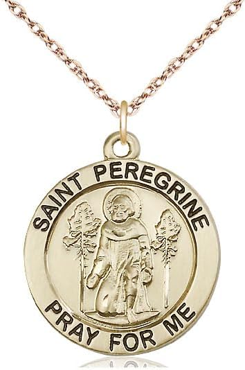 14kt Gold Filled St Peregrine Pendant on a 24 inch Gold Filled Light Rope Chain.