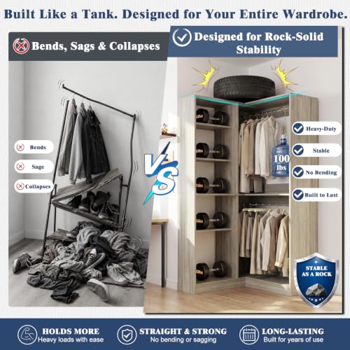 iSunirm 36'' Corner Closet System with Adjustable Shelves, Heavy Duty Corner Closet Organizer System with 7 Shelves & 2 Hanging Rods, Versatile L Shaped Walk-in Closets, Load 800+LBS, White Oak - Image 3