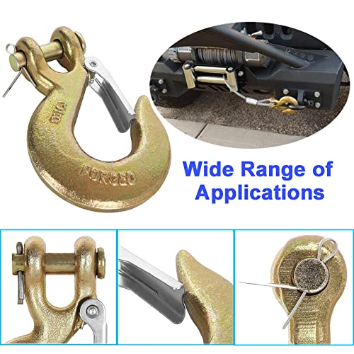 Accoladesound 2Pcs 3/8 Inch Clevis Slip Hook With Safety Latch, G70 Forged Steel For Trailer, Heavy Duty Chain Hooks Deck Hauler Receiver Hitches Trailer,18,000Lbs Capacity, Gold #TOP3