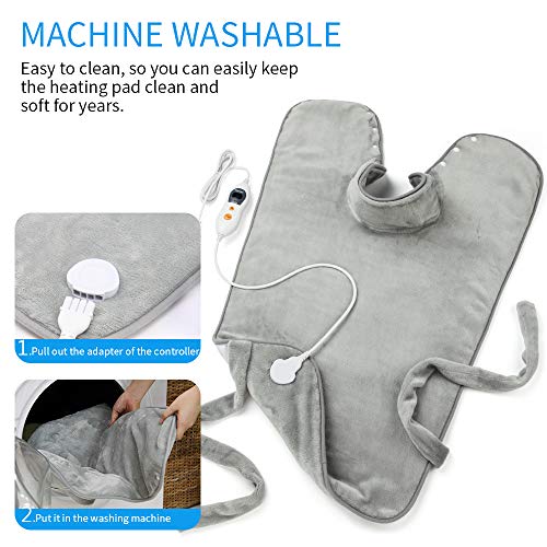 Heizkissen für Rücken Nacken und Schultern, 6 Stufen Temperatur Waschbar mit 1.5H Abschaltautomatik und schneller Heiztechnologie Überhitzungsschutz, 60 * 90 cm(hellgrau) - Image 7