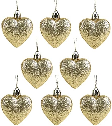 Christmas Concepts® Pack of 8 - 60mm Heart Shaped Christmas Tree Baubles  Glitter Decorated Baubles (Black)