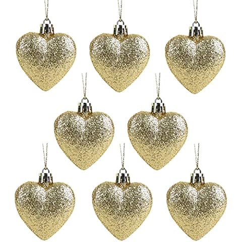 Christmas Concepts® Pack of 8-60mm (2.4") Heart Shaped Christmas Tree Baubles – Glitter Decorated Baubles (Gold) Cover