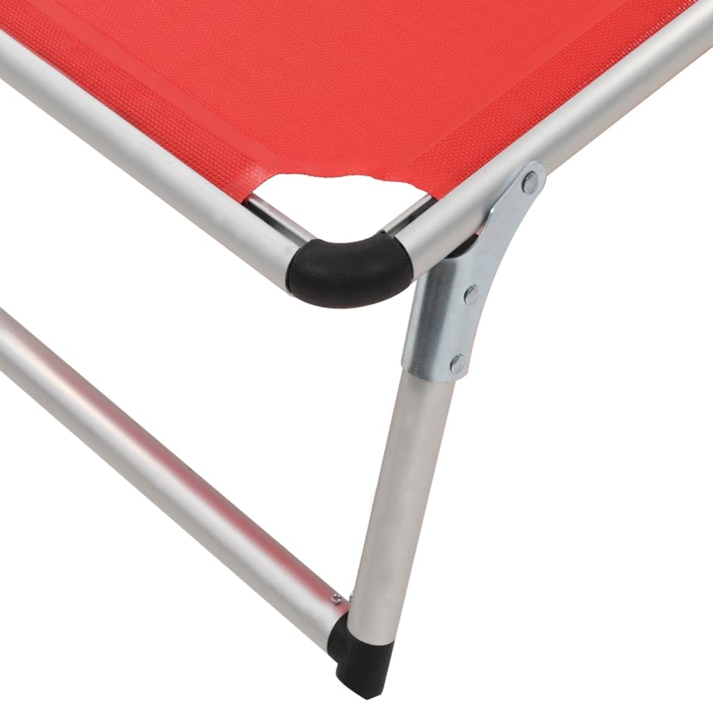 Klappbare Sonnenliegen mit Dach 2 STK Aluminium Textilene Rot verstellbar ergonomisch wetterfest mit Sonnenschutz für Garten Terrasse Balkon Pool Camping Relaxliege