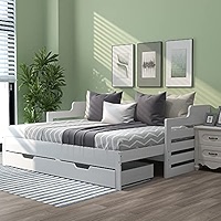 AYOROF Daybed Cabin Bed, Wooden 3FT Single Sofa Guest Pull Out Trundle With Heart-Shaped Design For Children Adults, Living Room And Bedroom, 90x190 - View #12