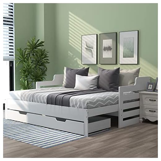 ZYLOYAL10 Wooden Daybed, Solid Guest Cabin Sofa Bed, Pull out Trundle and Storage Drawer for Living Room and Bedroom (3') 90 x190 cm, White 27 ZYLOYAL10 Wooden Daybed, Solid Guest Cabin Sofa Bed, Pull out Trundle and Storage Drawer for Living Room and Bedroom (3') 90 x190 cm, White