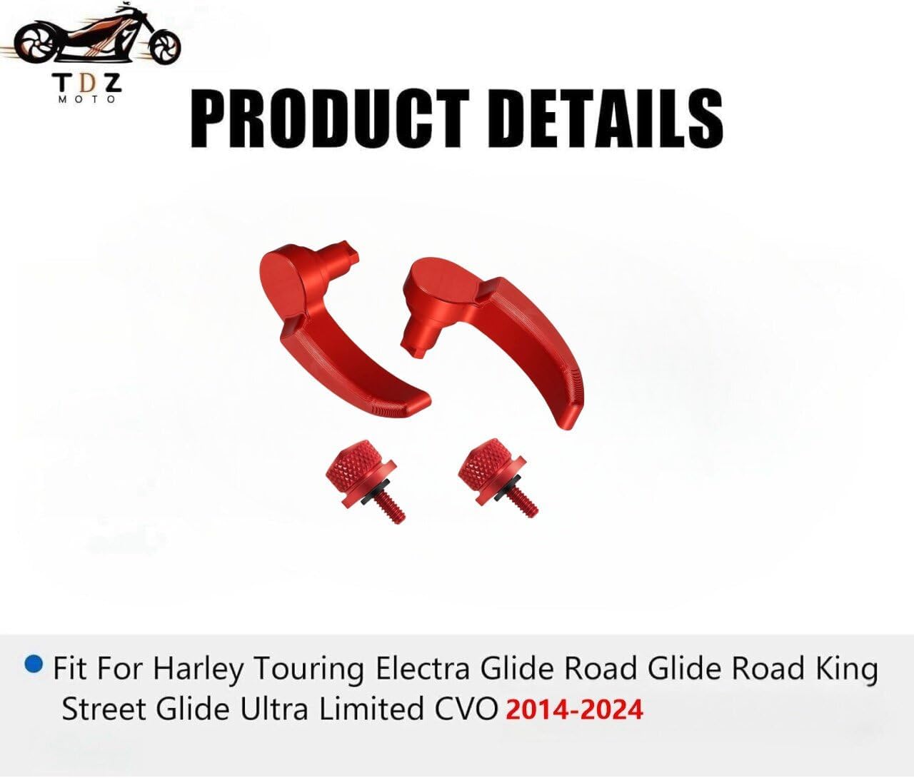 3.6" Inch Front Axle Nut Covers & Saddlebag Latch Kit & 2Pc Seat Bolts for Harley Davidson Touring Street Glide, Road Glide, Electra Glide, Road King, FLHR FLHT FLHX FLHTK 2014-2024，Red