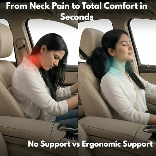 Image of ORTHICO Car Neck Rest Pillow, Pack of 2, Brown | Memory Foam, Ergonomic Design, Universal Fit, Head Support, 1 Year Warranty